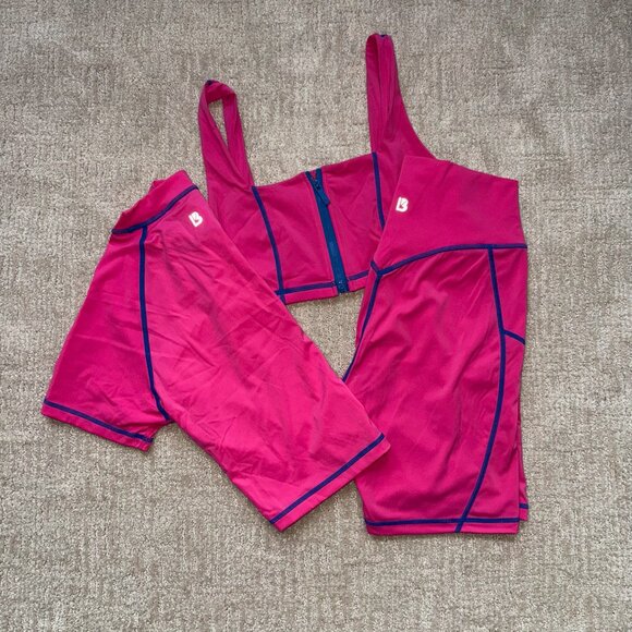 Buffbunny Collection Pants - BuffBunny Surf & Turf Crop Wave Bike Short & Dive Zip Bra Set in Miami Vice Pink